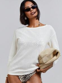 Athîral Women's Solid Color Knit Beach Cover Up Top, Casual Everyday Wear