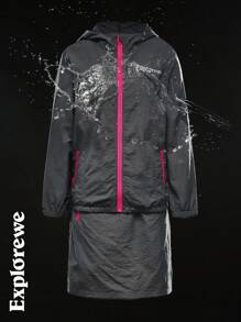 SHEIN 2pcs/Set Teenage Girl Letter Print Hooded Jacket And Mini Skirt