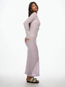 MISSGUIDED Crochet Knit Beach Cover Up Maxi Dress Long Sleeve Swimsuit Coverup Resort Wear Pool Holiday Vacation Beachwear Summer Spring Resort Loungewear - Purple - View 7