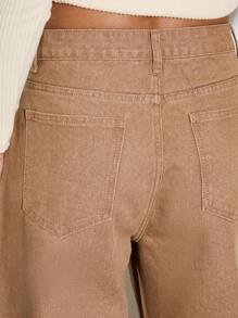 AiiRZ 超宽腿高腰直筒牛仔裤，复古休闲宽松风格，超大宽松版型秋冬时尚 - 卡其色 - 查看 7