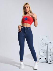 SHEIN Essnce Casual Solid Color Simple Fashion Everyday Denim Jeans