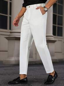 Calvornis 那不勒斯男士白色可调节腰围直筒修身正装裤男士白色正装裤男士白色正装裤男士白色裤子男士服装裤子