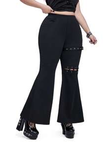 Whyspr Casual Punk Plus Size Fashionable Black Pants With Lace-Up Detail - Black - View 4