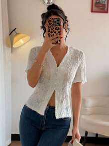 Chiquease Elegant V-Neck Sexy Versatile Short Sleeve Blouse - White - View 5