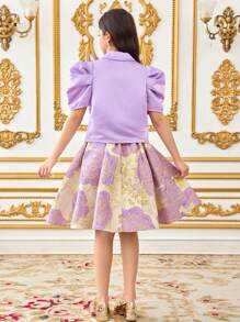 SHEIN Tween Girls 2 件套优雅提花衬衫和裙子套装