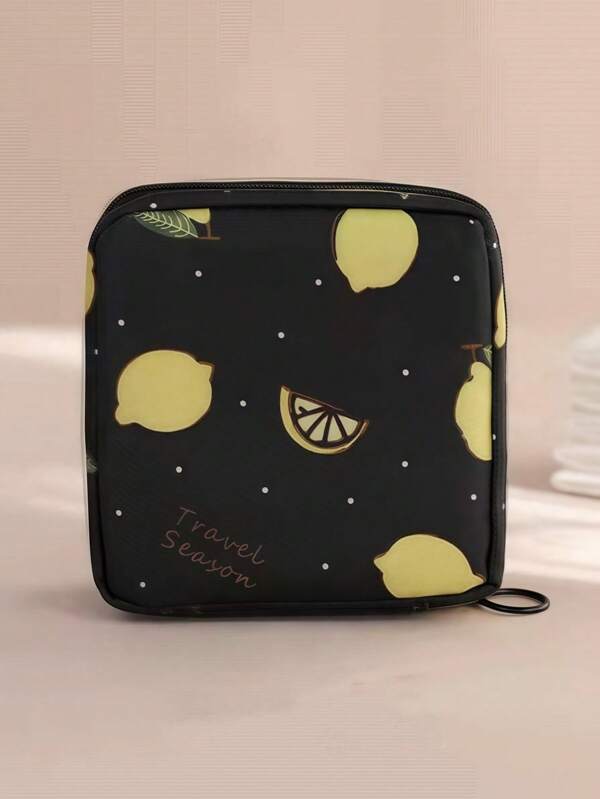 1pc Lemon Pattern Sanitary Napkin Storage Bag, Modernist Portable Sanitary Pad Pouch Period Kit Storage Bag For Home For Travel Storage Bag,Makeup Bag,Cosmetic Bag For Lipstick, Brush, Skincare, Mobile Phone, Coin, Small Items,Vacation Organizer,Spring,Multifunctional Use