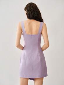 Uhlyne Vestido elegante de mujer con chaleco de lino tejido con volantes y cierre asimétrico - Púrpura polvoriento - Ver 2