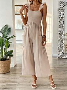 EMERY ROSE Women's French Casual Loose Linen-Feel Jumpsuit, Spring/Summer