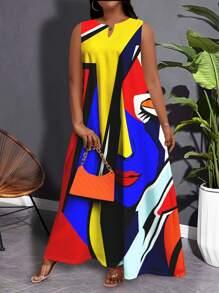 Maweii 大码休闲纯色宽松随机彩色印花连衣裙，春夏女装，优雅 - 白色 - 查看 4