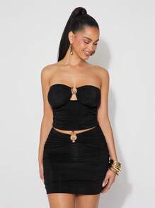 NYA SZN Rok Lente Gouden Detail Gerimpelde Zijkant Festival Zomer Minirok Club Baddie Brunch Vakantie Bruidsdiner Prom Outfits Voor Vrouwen