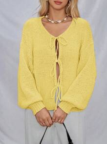 Chiquease 女士系带前腰带纯色针织毛衣开衫，可穿在 T 恤外面