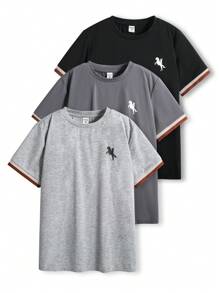 SHEIN Leap Crew 3pcs/Set Tween Boys Loose Casual Graphic Round Neck Short Sleeve T-Shirt Set