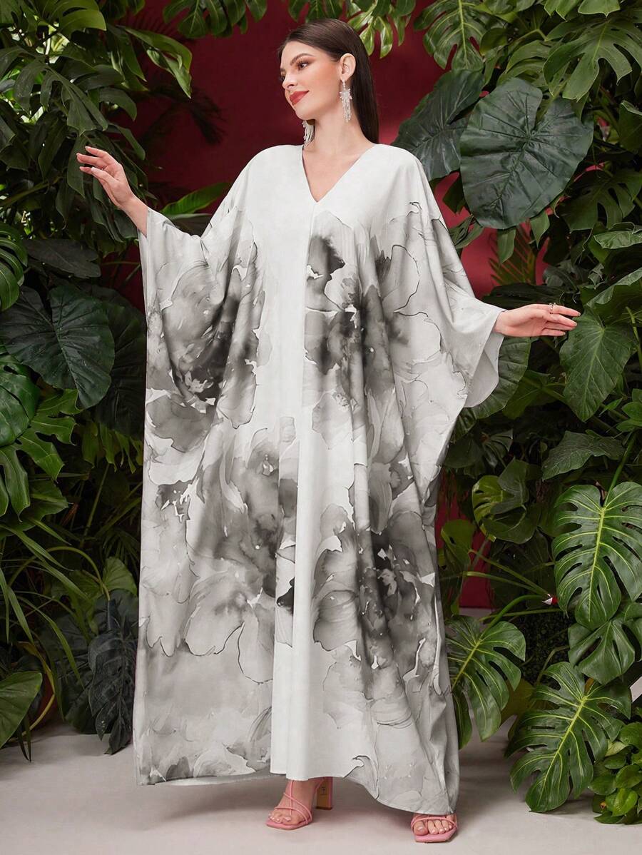 Al Najma 优雅花卉印花蝙蝠袖长裙