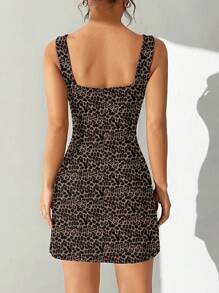 SHEIN EZwear Vestido mini de cuello cuadrado vintage para mujer, apropiado para el verano