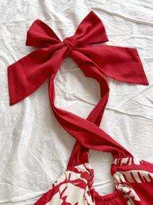 SHEIN WYWH 2pcs/Set Vacation Coconut Tree Silhouette Strap Tank Top And Tassel Mini Skirt