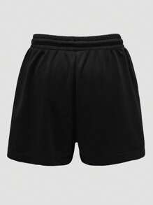 INAWLY 大码女式涂鸦熊印花抽绳腰休闲短裤，春夏 - 黑色 - 查看 2