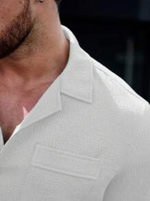 Manfinity Homme Men's Casual All-Match Solid Color Textured Short-Sleeved Shirt, Summer - White - View 5