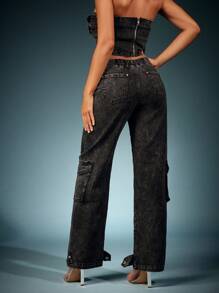 Quần Jeans Denimoi Túi Hộp Có Khóa Kéo Dành Cho Nữ Thường Ngày Phù Hợp Mọi Phong Cách - màu đen - Xem 4