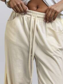Athîral Pantaloni lunghi comodi e versatili da donna con vita regolabile tramite laccio e decorazione a nastri