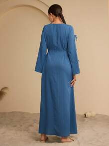 Graceveil 女士长袖连衣裙，纯色，简约时尚，休闲日常穿着 - 水鴨藍 - 查看 5