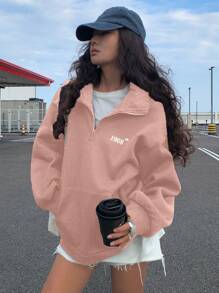 DAZY 拼色立领保暖内衬宽松女式运动衫