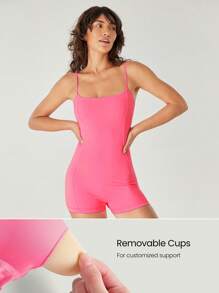 GLOWMODE 2.5'' FeatherFit™ Basic Yet Bold Adjustable Non-Slip Romper Jumpsuit Bodysuit Low Impact Yoga Daily Removable Cups Spring Summer - Pink - View 3