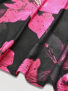 Rometta Large Floral Print Elastic Bodycon Fishtail Skirt, New Stylish & Versatile High Waist Fishtail Skirt For Women Fall Cloth For Women - Hot Pink - View 3