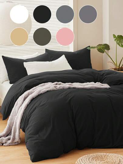 2/3件套床上用品，纯色床品，温馨房间装饰，柔软抗起球，透气防尘被套套装，1件被套+1/2件枕套，适用于单人床、双人床、大号床、特大号床、加州特大号床，适用于卧室、客房、宿舍，四季皆宜，可机洗，适合返校季、秋季装饰、房间装饰