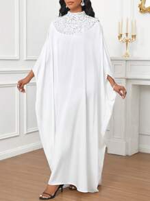 SHEIN Lady 四季优雅朴素长袍华丽白色亮片拼布设计长裙