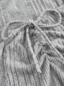 SHEIN MOD Đầm mini tay chuông cổ tim màu trơn cho nữ - Màu Xám nhạt - Xem 3