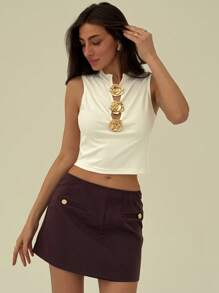 Aloruh Nueva blusa de tirantes de noche y vacaciones con decoración metálica negra - Blanco - Ver 5