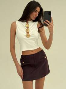 Aloruh Nueva blusa de tirantes de noche y vacaciones con decoración metálica negra - Blanco - Ver 7