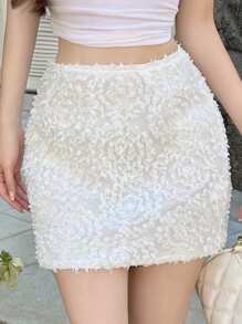 DAZY Women Summer New Vintage Textured Straight Mini Skirt