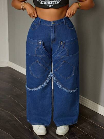 SHEIN SXY 加大高腰阔腿牛仔裤