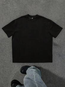 Manfinity EMRG Men's Street Racing Tokyo Drift Slogan Print Loose Fit Oversized Drop Shoulder Black T-Shirt - Black - View 5