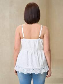 SHEIN Clasi Plus Size Elegant Solid Color Hollow-Out Embroidered Camisole - White - View 2