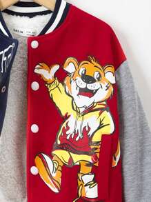 Cute And Comfortable Cartoon Animal Pattern Contrast Stitching Thermal Lined Jacket For Boys - Navy Blue - View 6