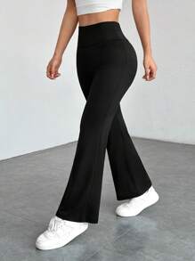 SHEIN PETITE Women's Solid Color Flared Trousers Black And White Two-Pack More Choices - Black and White - View 8