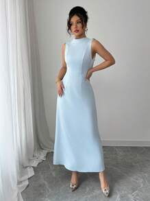 Elenzga Vestido casual sin mangas con volantes y parches, para mujer, para ocio, hogar y exterior