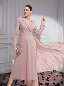 Modelyn Damen einfarbiges Kleid mit Hemdkragen, Langarm, schlicht, Lässig, elegant - Pink - Übersicht 1