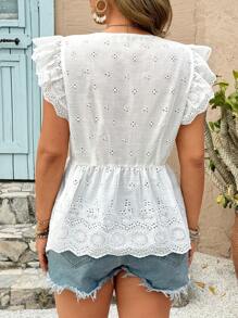 SHEIN LUNE Plus Size Women Casual Personalized Fashion Cap Sleeve Blouse, Tea Party - White - View 2