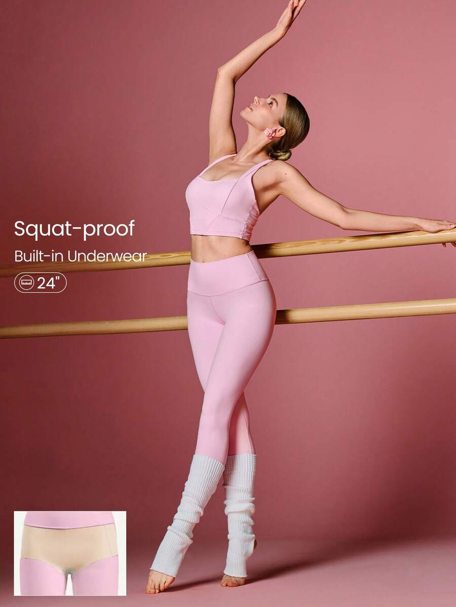 GLOWMODE 24" FeatherFit™ Renew Leggings With Built-In Underwear Valentine's Day Low Impact Yoga Daily Fall Winter - Bubblegum Pink - View 1