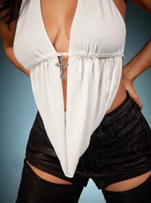 Denimoi Cross Charm Cowl Neck Backless Halter Top