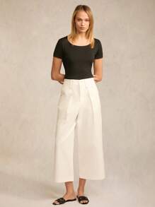 SHEIN BASICS 2pcs/Set Casual Solid Color Knit Round Neck Short Sleeve Fitted Cropped Women T-Shirt - Multicolor - View 7