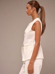 MUSERA 纽扣牛仔背心外套，春夏皆宜，休闲优雅，适合伊比沙岛音乐会、度假、办公室工作、返校季、冬季日常工作等场合，尽显职场时尚。 - 白色 - 查看 2