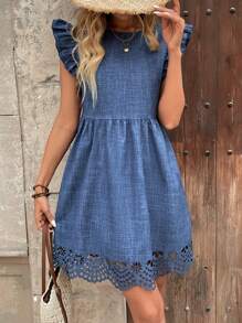 Breezaya 女士时尚休闲镂空下摆盖袖连衣裙