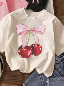 SHEIN Leap Crew Tween 女童休闲简约卡通图案多件装 T 恤，适合夏季 - 彩色 - 查看 5