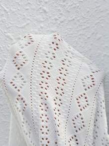 SHEIN Clasi 大码提花前腰系带和侧开衩度假裤 - 白色 - 查看 10
