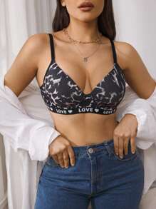 EasyFave Leopard Lace Sexy Small Chest Push-Up Bra - Black - View 7