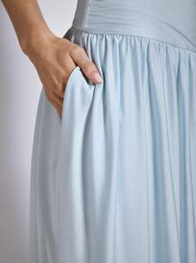 COSMINA Elegant Women's Ruched Blue Mid-Length Tube Top Dress Bandage Dress, Spring/Summer - Blue - View 5